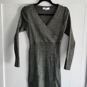 White Closet Women’s Ribbed metallic silver/black midi to maxi sweater dress M